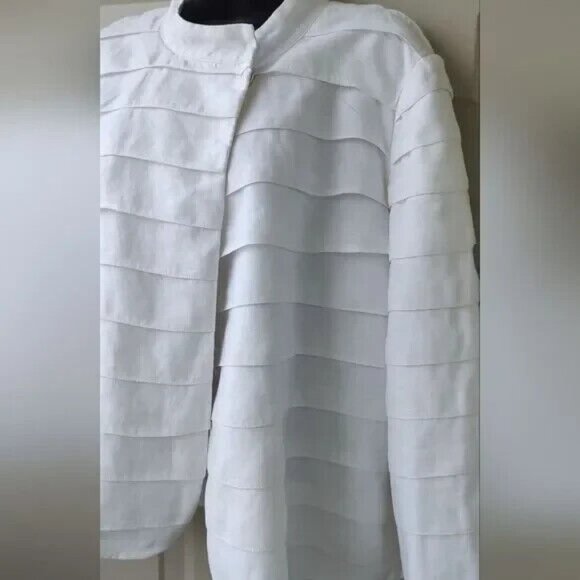Sandra & Andre 100% Linen Textured Layered White Cardigan Jacket Size L - Picture 6 of 6